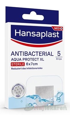 E-shop Hansaplast MED ANTIBACTERIAL AQUA PROTECT XL náplasť, sterile, 6x7cm, 5ks