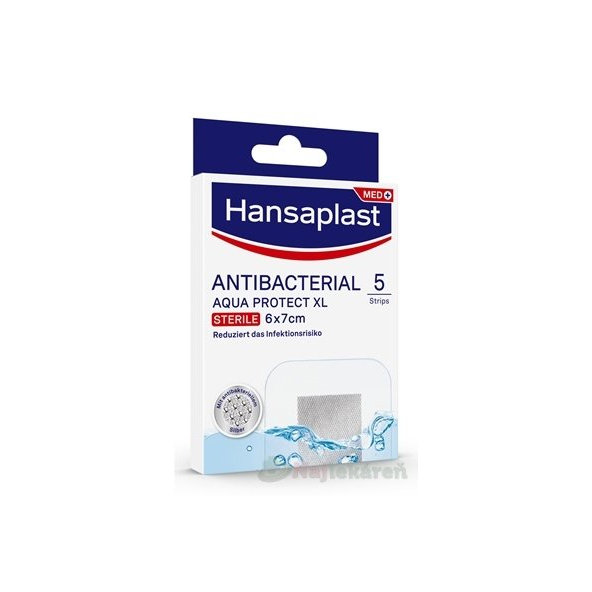 Hansaplast MED ANTIBACTERIAL AQUA PROTECT XL náplasť, sterile, 6x7cm, 5ks