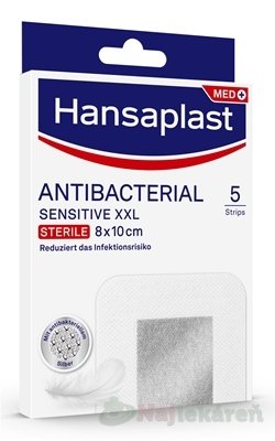 E-shop Hansaplast MED ANTIBACTERIAL SENSITIVE XL náplasť, sterile, 6x7cm, 5ks