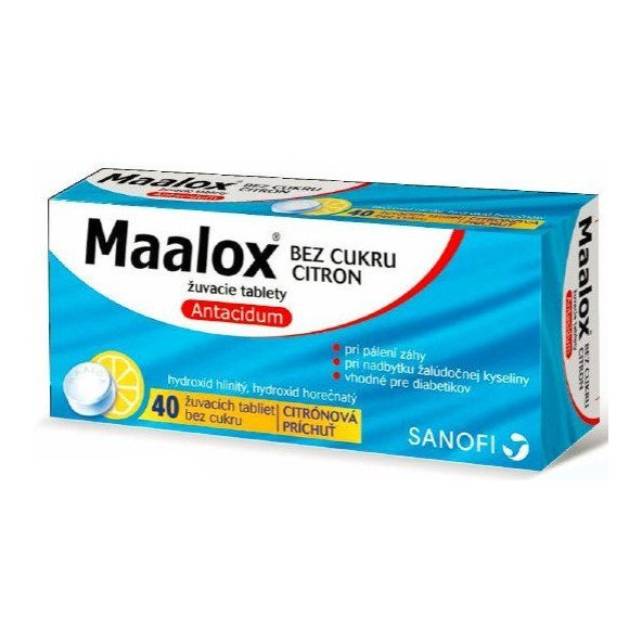 Maalox na úľavu od pálenia záhy citrónová príchuť 40 tbl