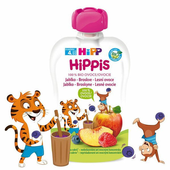 HiPP HiPPis kapsička lesné plody s jablkom a broskyňou 100g