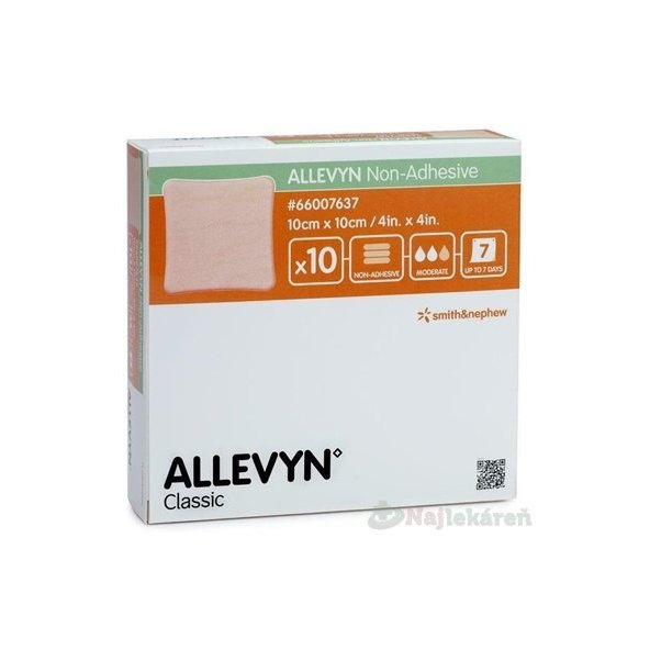 ALLEVYN Non-Adhesive Krytie polyuretánové hydrocelulárne, neadhezívne, 10x10cm, 10ks