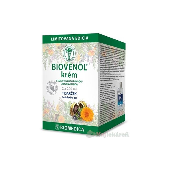 BIOMEDICA BIOVENOL krém + darček na opuchnuté a unavené nohy 2x200 ml + dezinfekčný gél 100 ml