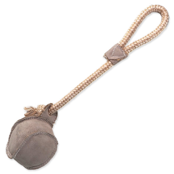 Hračka Dog Fantasy Dura-fused lopta pískacia s lanom, koža a juta 32cm