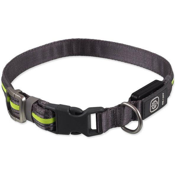 Obojok Dog Fantasy USB LED nylonový svietiaci M-L zelený 2,5x45-65cm