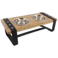 Misky Dog Fantasy nerez s dreveným stojančekom, železná konštrukcia 2x400ml