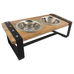 Misky Dog Fantasy nerez s dreveným stojančekom, železná konštrukcia 2x840ml