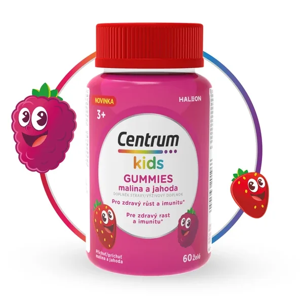 Centrum Kids GUMMIES malina a jahoda vitamíny a minerály 60 želé