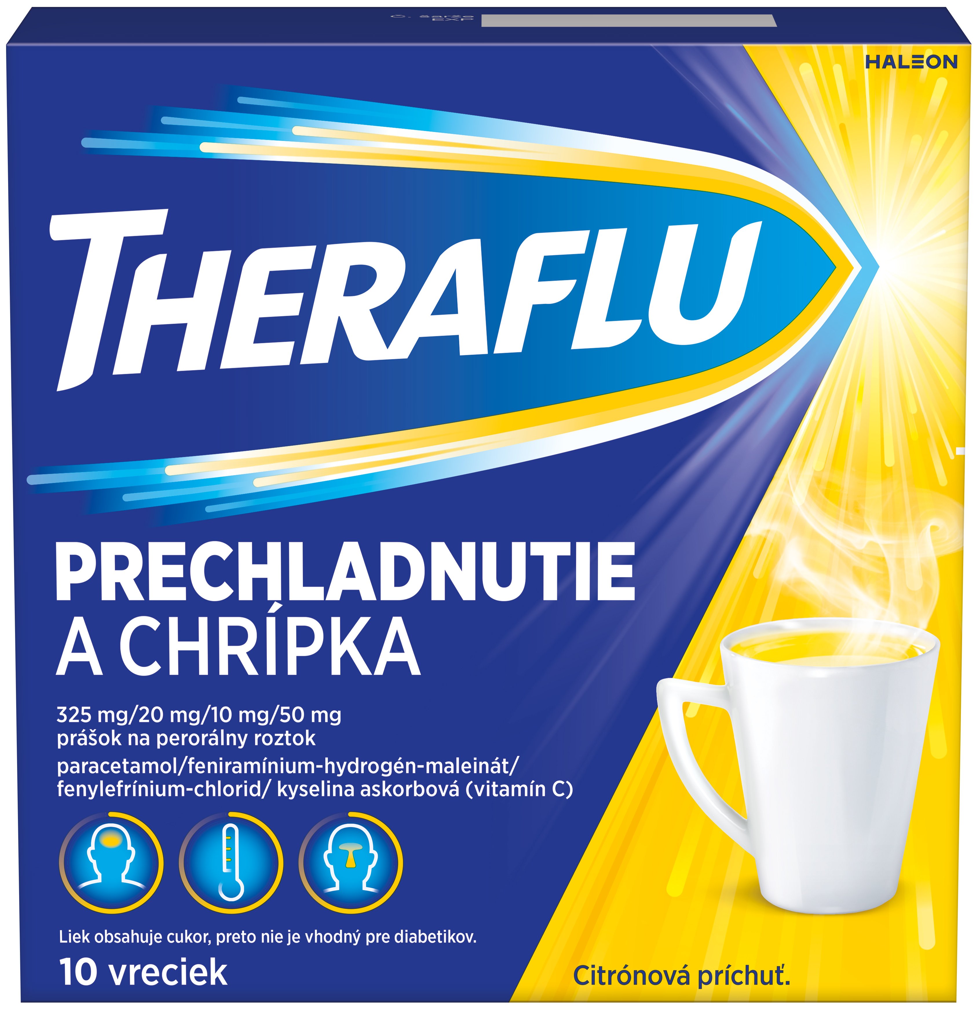 THERAFLU na chrípku a nachladnutie, citrónová príchuť 10 vreciek