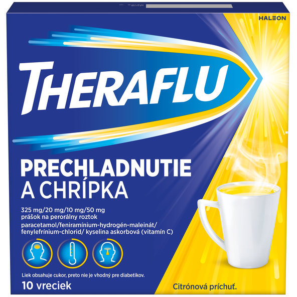 THERAFLU na chrípku a nachladnutie, citrónová príchuť 10 vreciek