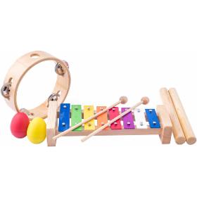 WOODY Muzikální set ( xylofon, tamburína, dřívka, 2 maracas vajíčka )