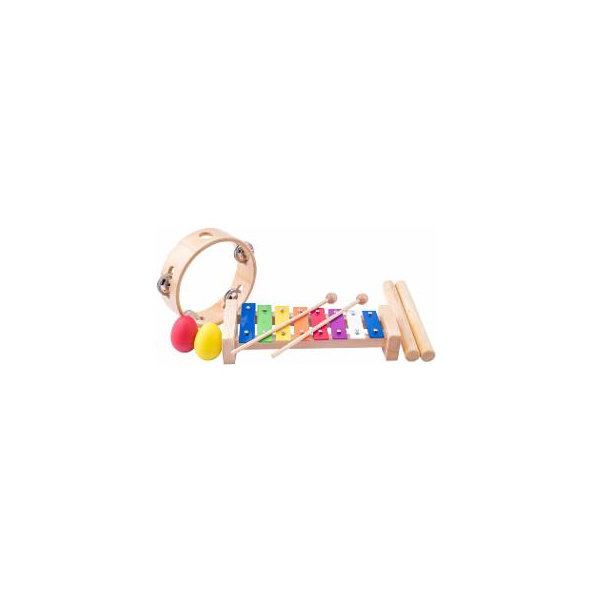 WOODY Muzikální set ( xylofon, tamburína, dřívka, 2 maracas vajíčka )