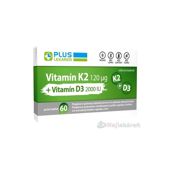 PLUS LEKÁREŇ Vitamín K2 120 μg +Vitamín D3 2000 IU 60tbl