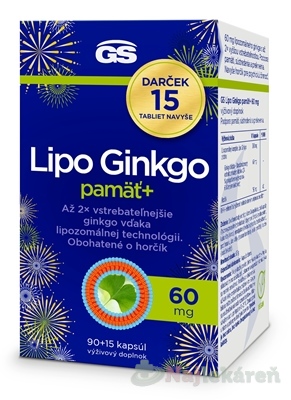 GS Lipo Ginkgo pamäť+ 60 mg Darček 90+15 kapsúl navyše kúpite na Najlekaren.eu