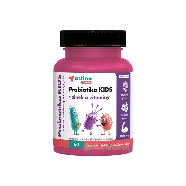 Astina Pharm Probiotika KIDS malina + zinok 60 ks
