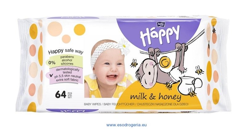 E-shop BELLA HAPPY BABY Vlhčené obrúsky mlieko a med 64 ks