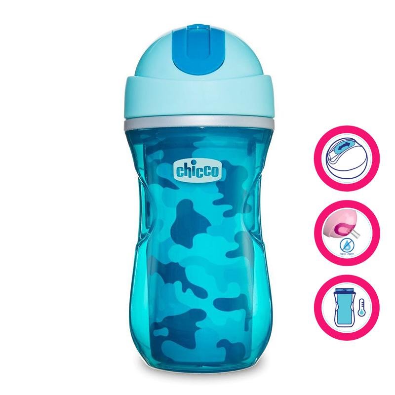 CHICCO Hrnček Sport termo so slamkou 266 ml, modrý 14m+
