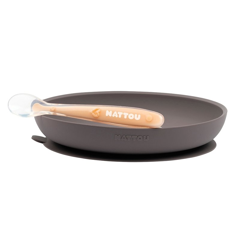 E-shop NATTOU Set jedálenský silikonový 2 ks tanier a lyžička fialovo-oranžový bez BPA