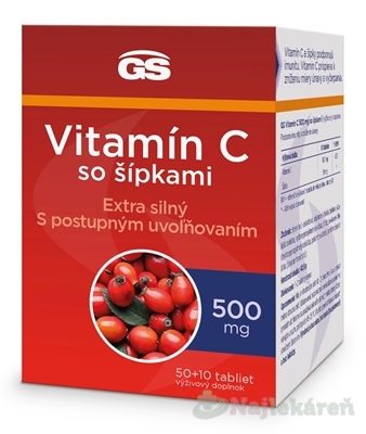 GS Vitamín C 500 mg so šípkami 2023 50 + 10 tabliet