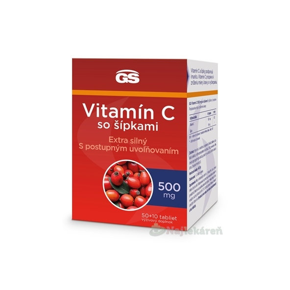 GS Vitamín C 500 mg so šípkami 2023 50 + 10 tabliet
