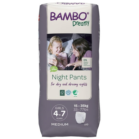BAMBO Dreamy Night Nohavičky plienkové jednorázové Pants Girl 4-7 rokov, 10 ks, pre 15-35 kg