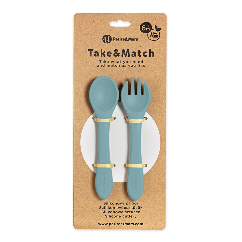 PETITE&MARS Príbor silikónový Take&Match Frosted Sky 6m+
