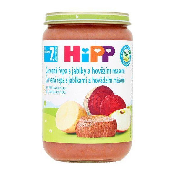 HiPP Príkrm zeleninovo-mäsový Červená repa s jablkami a hovädzím mäasom 220g
