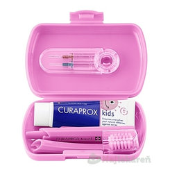 CURAPROX Kids Travel set cestovná sada RUŽOVÁ