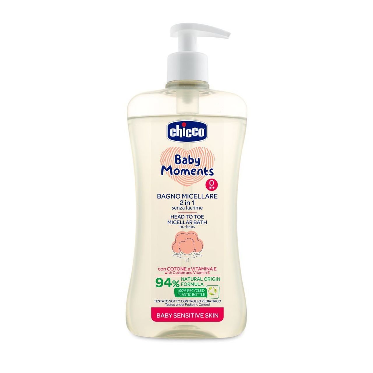 E-shop CHICCO Šampon micelárny na vlasy a telo s dávkovačom Sensitive 500 ml