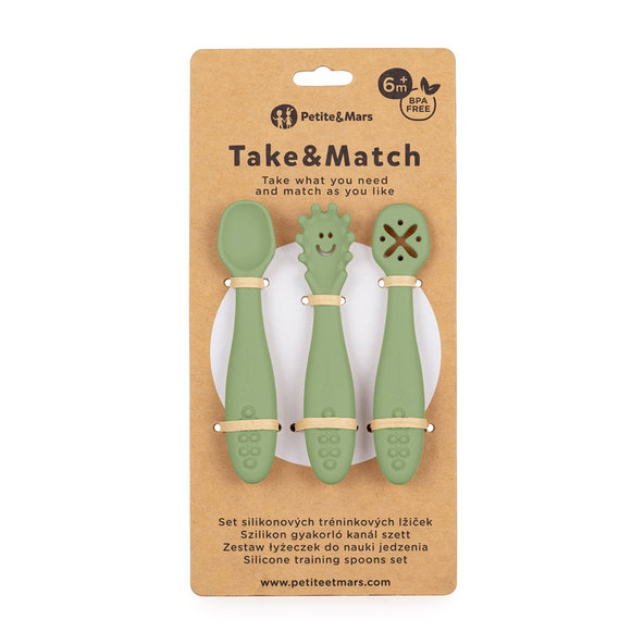 PETITE&MARS Tréningové lyžičky Take&Match Sweet Pea 6m+ 3ks