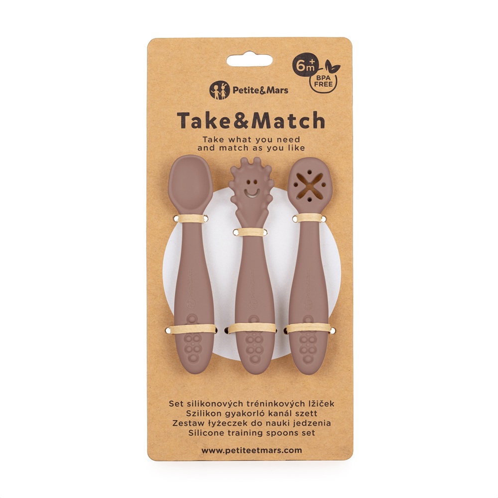 PETITE&MARS Tréningové lyžičky Take&Match Velvet Latte 6m+ 3 ks