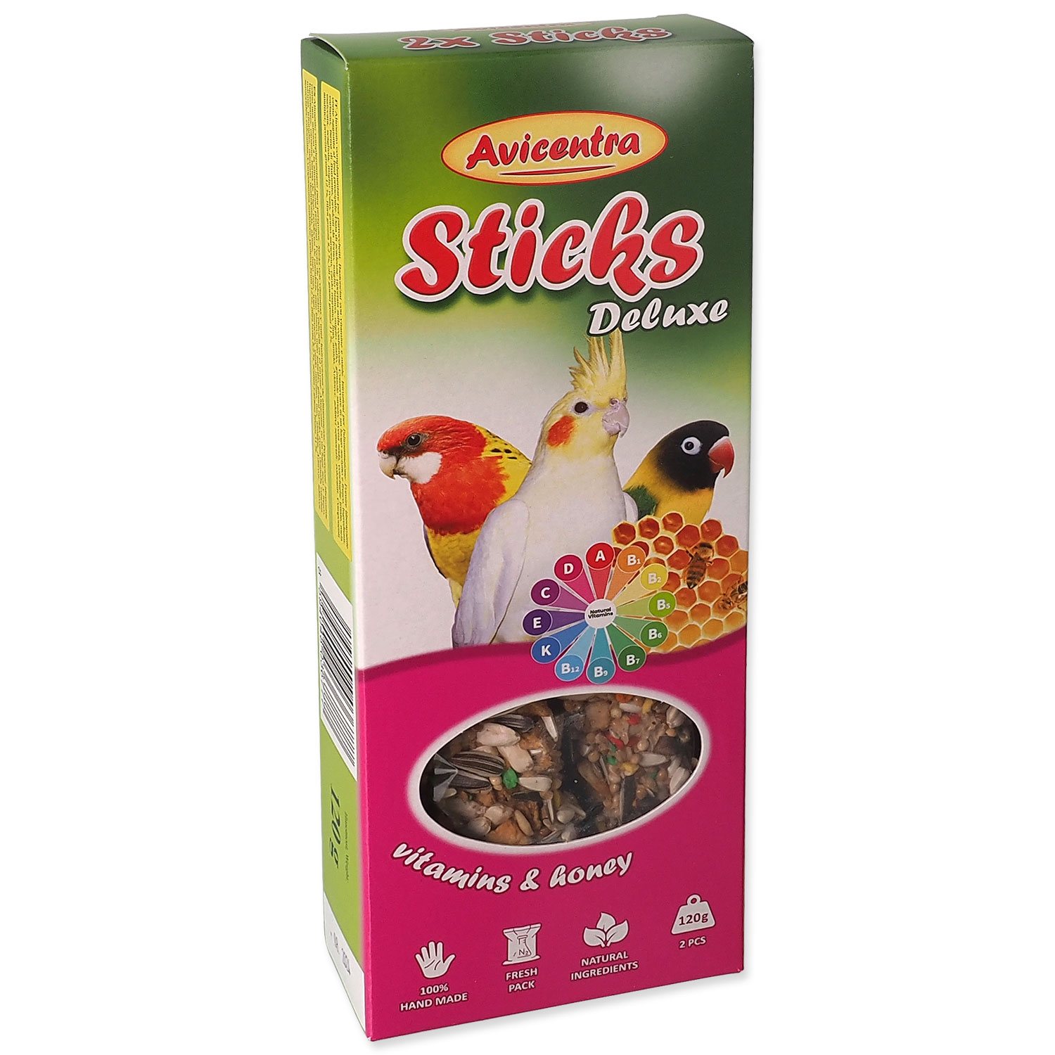 Avicentra Deluxe tyčinka s vitamínmi a medom malý papagáj 2 ks