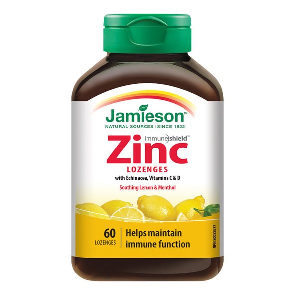 Jamieson Zinok s vitamínmi C a D3 s príchuťou citróna 60 pastiliek