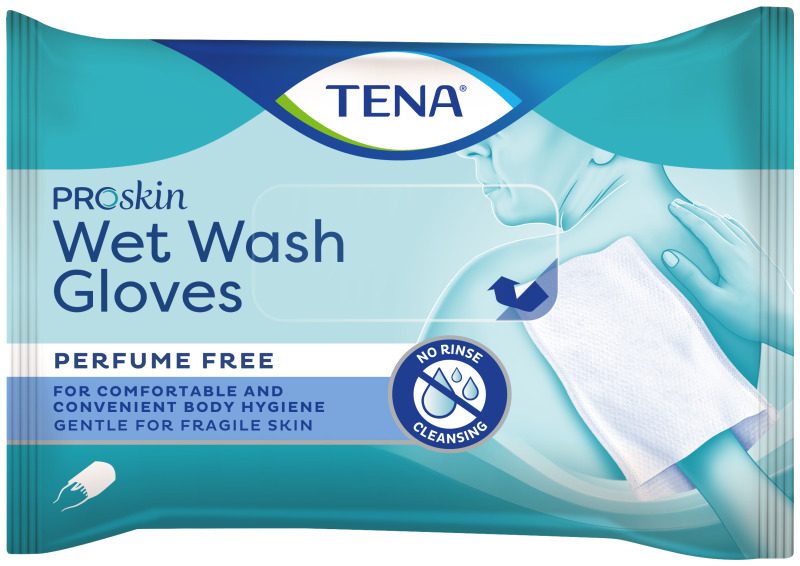 Tena Wet Wash Gloves vlhčené rukavice na umývanie, neparfumované, 8 ks