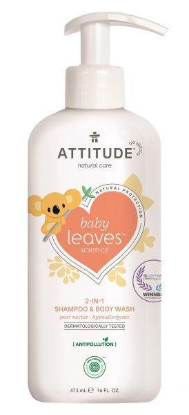 E-shop ATTITUDE Detské telové mydlo a šampón 2v1 Baby leaves s vôňou hruškovej šťavy 473 ml