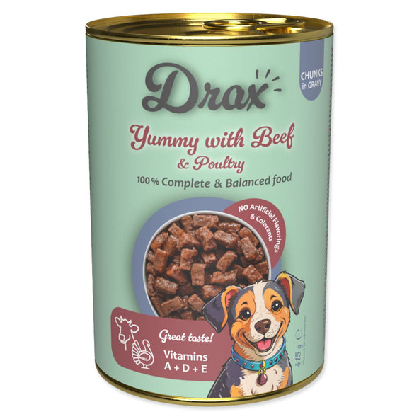 Konzerva Drax Adult s hovädzím a hydinovým mäsom 415g