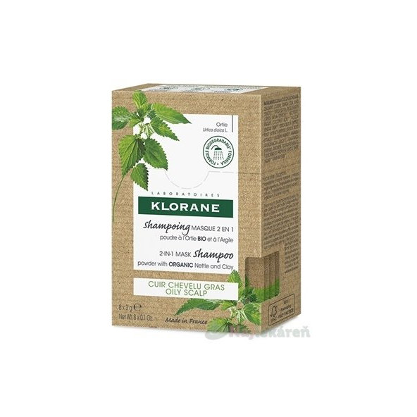 KLORANE šampón-maska 2v1v prášku s BIO žihľavou a ílom