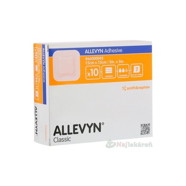 ALLEVYN Adhesive krytie polyuretánové hydrocelulárne, adhezívne 7,5x7,5cm, 10ks
