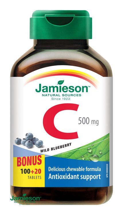 E-shop Jamieson Vitamín C 500 mg tablety na cmúľanie s príchuťou čučoriedky 120 tbl.