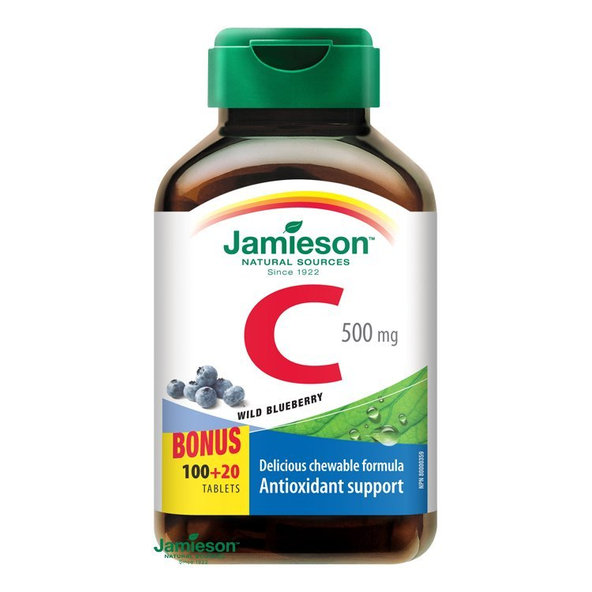 Jamieson Vitamín C 500 mg tablety na cmúľanie s príchuťou čučoriedky 120 tbl.