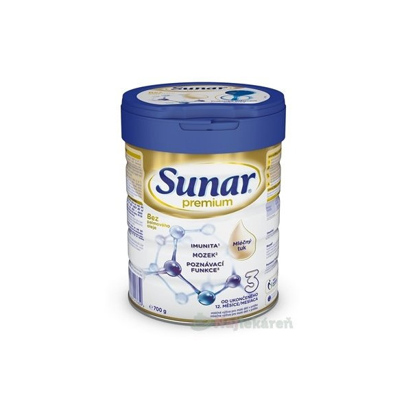 Sunar Premium 3 mliečna výživa v prášku pre malé deti od 12. mesiaca 700g