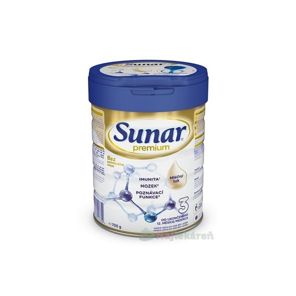 Sunar Premium 3 mliečna výživa v prášku pre malé deti od 12. mesiaca 700g