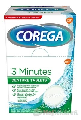 E-shop COREGA 3 Minutes DENTURE TABLETS antibakteriálne čistiace tablety 18x6 ks