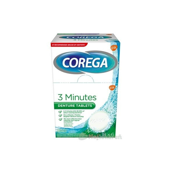 COREGA 3 Minutes DENTURE TABLETS antibakteriálne čistiace tablety 18x6 ks