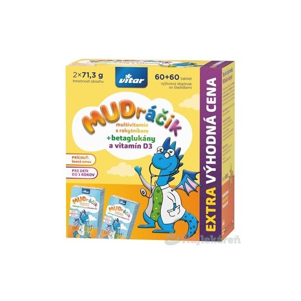 VITAR MUDráčik multivitamín s rakytníkom tbl, príchuť lesná zmes 2x60 ks
