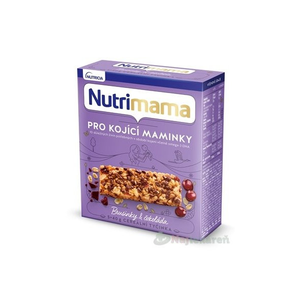 Nutrimama CEREÁLNE TYČINKY Brusnice a čokoláda (pre dojčiace matky), 5x40g (200g)