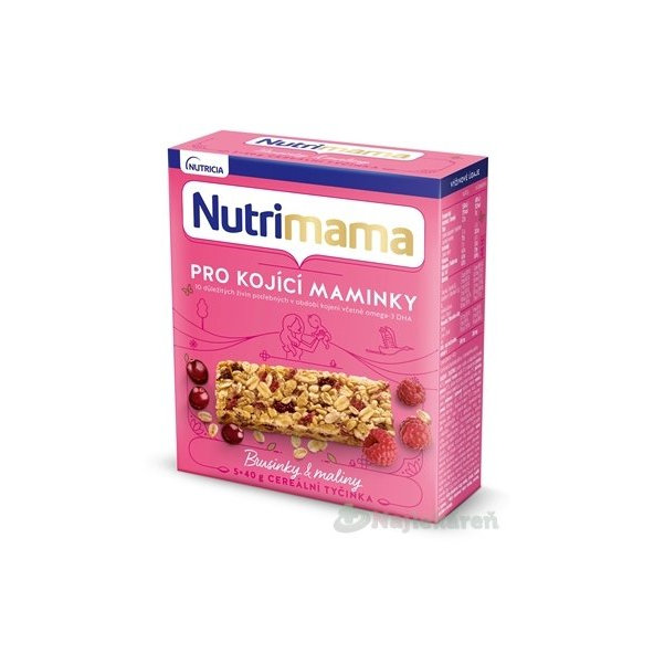 Nutrimama CEREÁLNE TYČINKY Brusnice a maliny (pre dojčiace matky), 5x40g (200g)