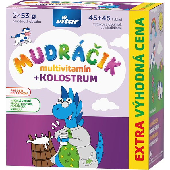 VITAR MUDráčik multivitamín + kolostrum, zmes príchutí, 90 tbl