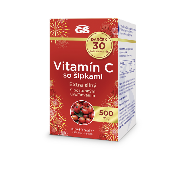 GS Vitamín C 500 mg so šípkami Darček 100 + 30 tabliet navyše