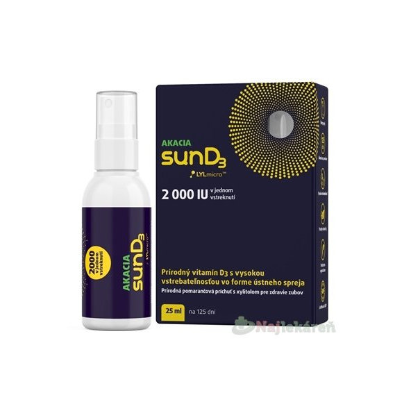 AKACIA sunD3 2000 IU ústny sprej, pomarančová príchuť, 1x25 ml
